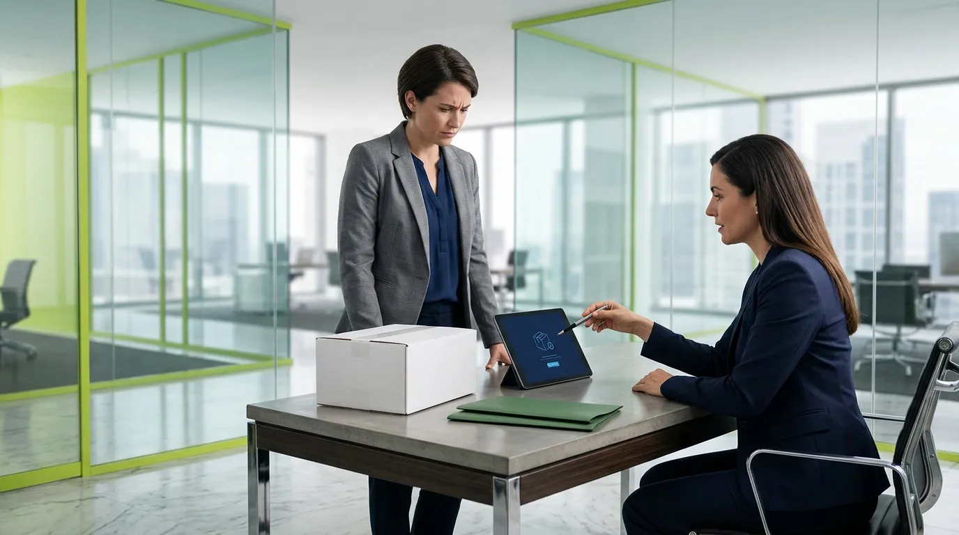 Deux femmes d'affaires discutent avec tablette en bureau