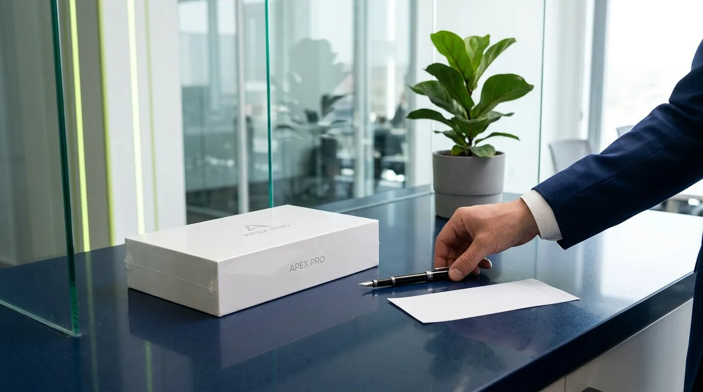 Homme en costume signant un document dans un bureau lumineux