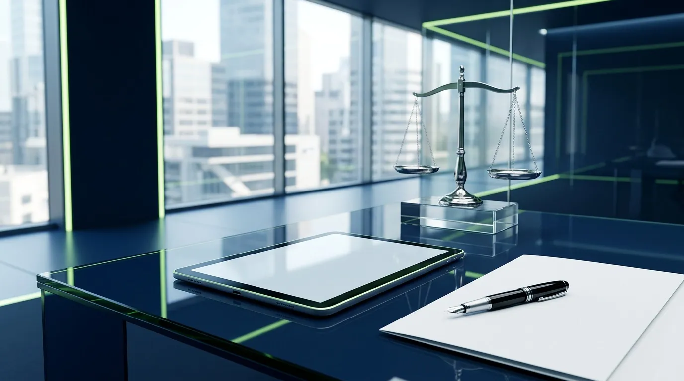 Balance de justice sur bureau cabinet avocat gratte-ciel
