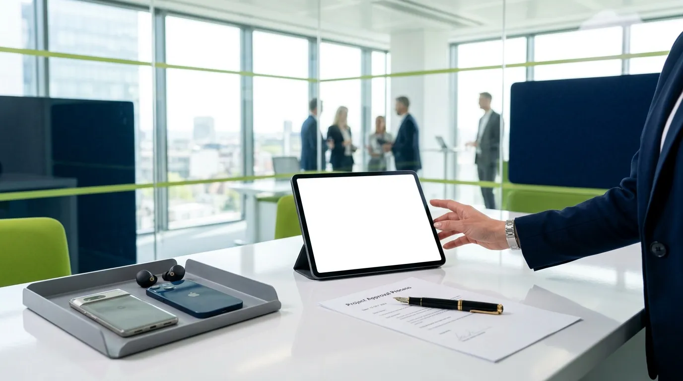 Homme d'affaires utilisant une tablette tactile dans un bureau moderne