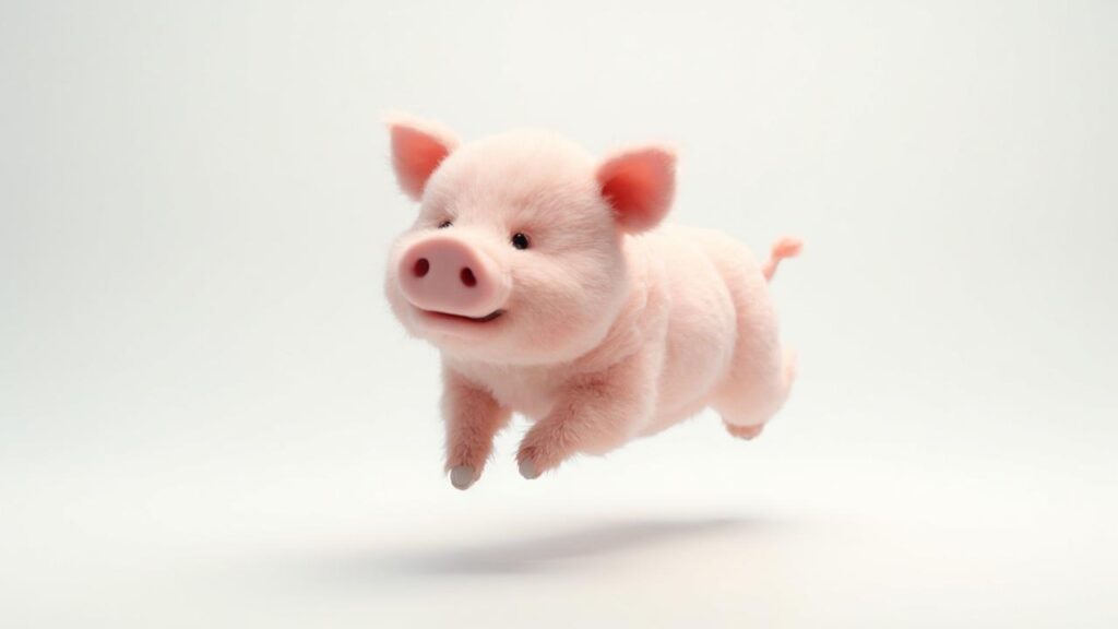 Image d'un mignon petit cochon rose volant sur fond blanc