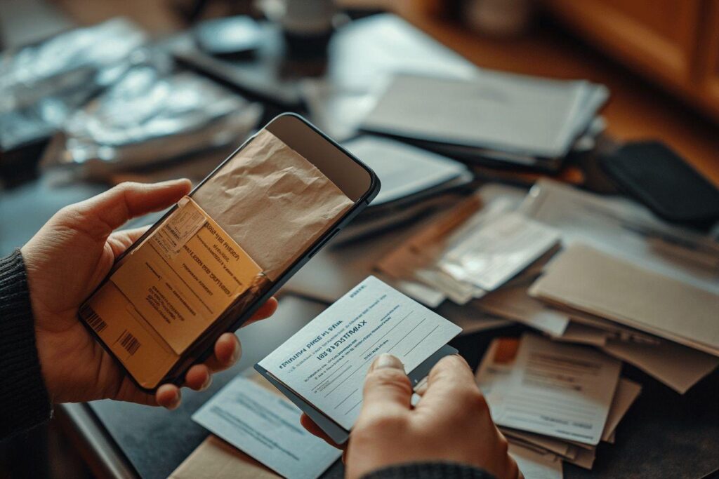 Mains tenant un smartphone et un formulaire papier