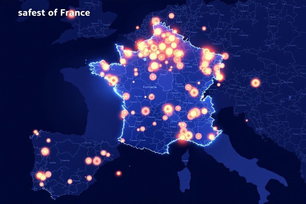 Carte de France avec des points lumineux indiquant les zones sécurisées